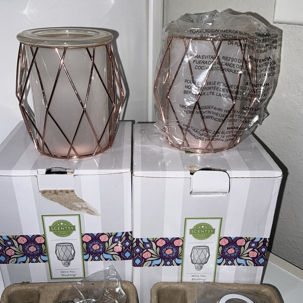 Scentsy Wire You Blushing? Wax Warmer Melter Metal Rose Gold Cage Lot Of 2
